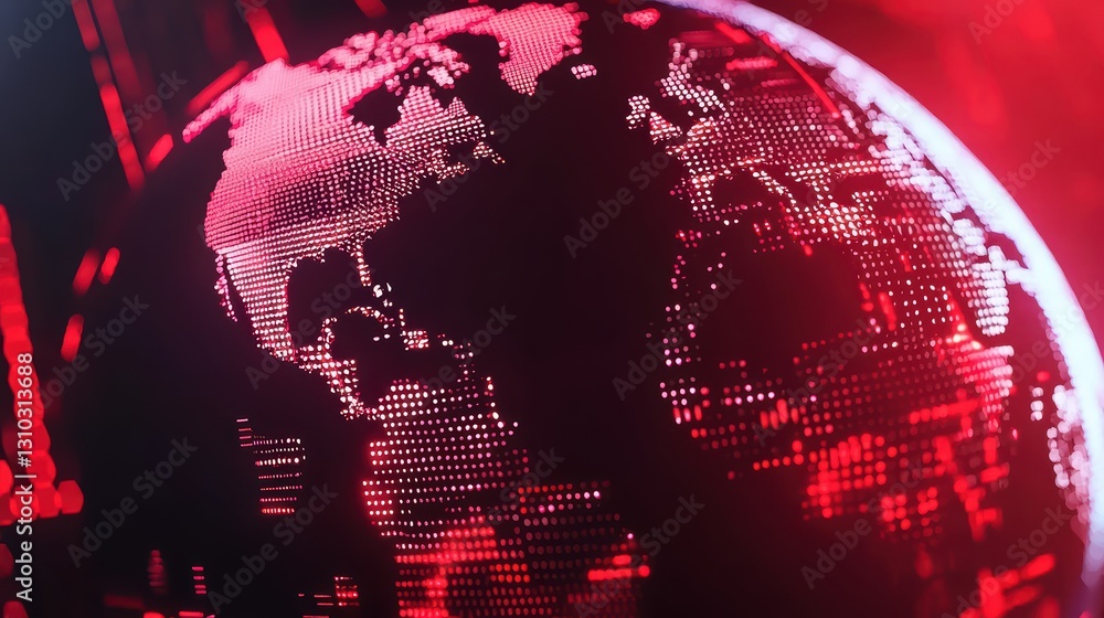Poster global connection in a digital world with map visualization and high-tech imagery