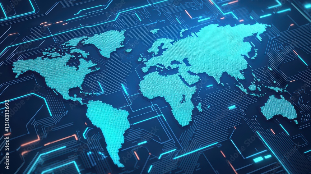 Aufkleber global business connection in a digital world with a futuristic map background