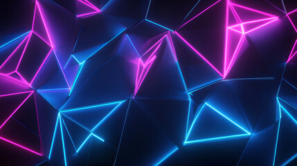 Abstract neon background with glowing triangles. Glowing lines and shapes. banner design
