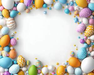 Easter Eggs Border Colorful painted eggs frame a white backdrop, space for text