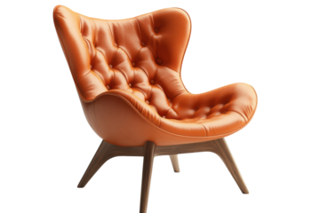 Stylish modern armchair with tufted orange upholstery in a spacious design setting