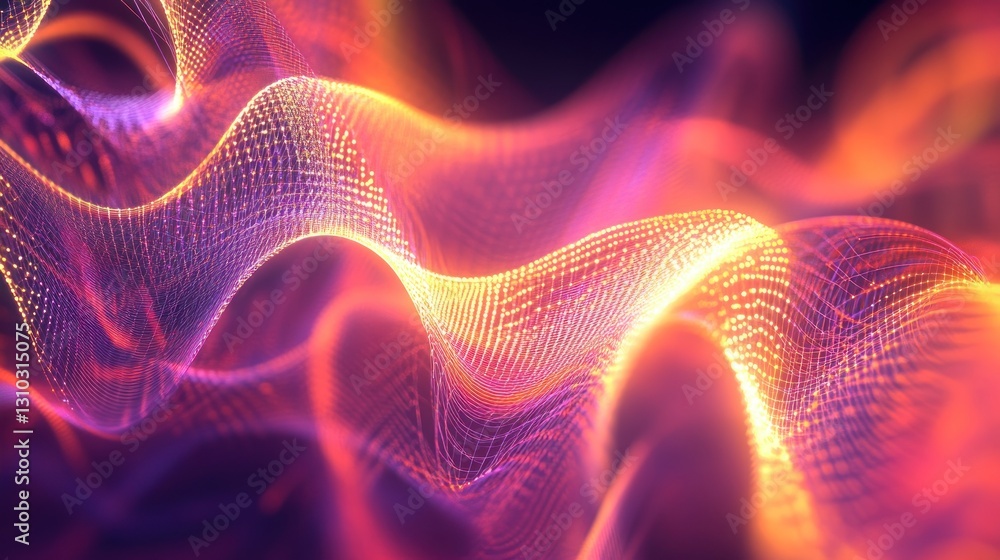 Poster abstract wave of glowing particles.