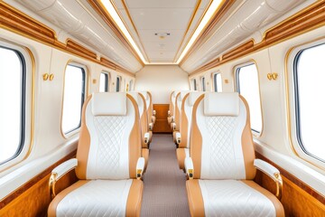 Fototapeta premium Elegant Interior Design of a Luxury Train Featuring Stylish and Comfortable Seating Arrangements