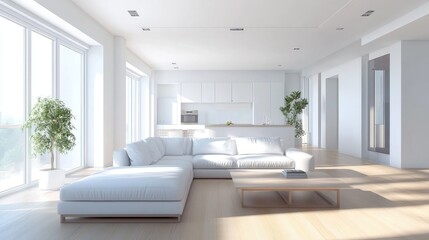 Fototapeta premium Modern Minimalist Open Plan Living Room Interior Design