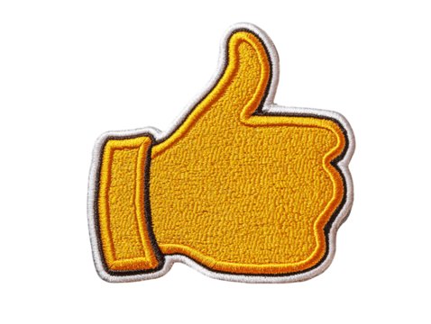 Gold Embroidered Thumbs Up Icon on Transparent Background, PNG
