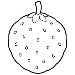 Hand-drawn illustration of a ripe strawberry with detailed leaves