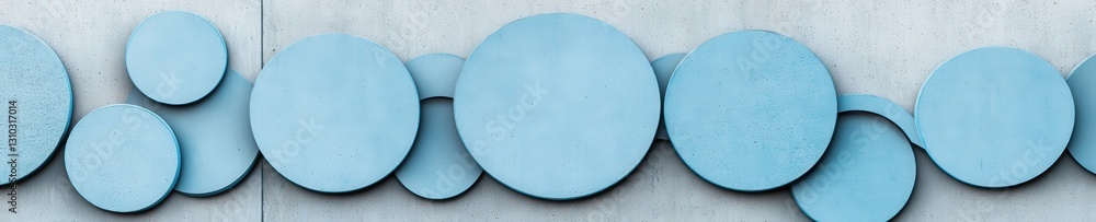 Poster a visually striking arrangement of blue circles on a smooth surface, creating an abstract and modern