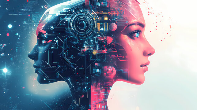 Conceptual ai-driven society in showcasing human-machine collaboration boundless potential for progress and harmonious coexistence vibrant technological landscape. Boundless - Horizon. Illustration