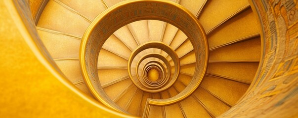 Fototapeta premium A stunning view of a spiral staircase showcasing intricate design and elegant yellow hues, perfect for architectural inspiration.