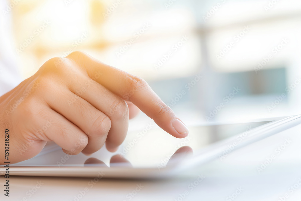 Poster touch screen interaction with a tablet during daylight in a modern environment