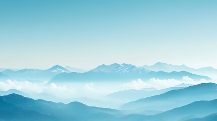 Ethereal snow-capped peaks blend into a boundless blue sky amidst ethereal mist, sky, ethereal. Boundless - Horizon. Illustration