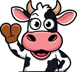 Happy funny Cartoon Cow with a Wave.