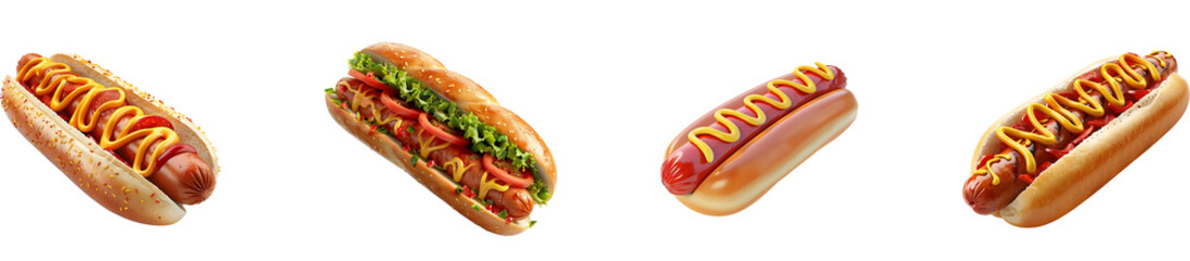 Hot dog on transparent background collection set