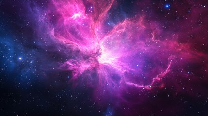 Obraz premium A stunning cosmic scene featuring vibrant pink and purple nebulae set against a backdrop of countless stars, Ideal for use in projects related to space, science, astronomy, and fantasy themes,