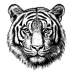 Fototapeta premium Engraved tiger head illustration showcasing intricate details perfect for tattoo and packaging design inspiration