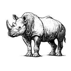 Fototapeta premium Engraved vector illustration of a rhinoceros, showcasing intricate details for tattoo and packaging design inspirations