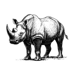 Fototapeta premium Engraved illustration of a majestic rhinoceros showcasing rich details and artistic flair for tattoo and design enthusiasts
