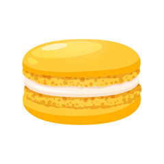 French macaron dessert with lemon flavor isolated on white background.
