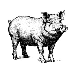 Fototapeta premium Engraved vintage illustration of a pig showcasing intricate details perfect for tattoo design or unique packaging