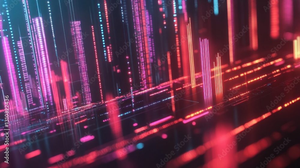 Poster abstract digital data stream with glowing lines and vibrant colors.