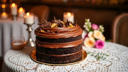 chocolate cake on a white background, ai generated