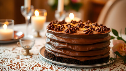 chocolate cake on a white background, ai generated