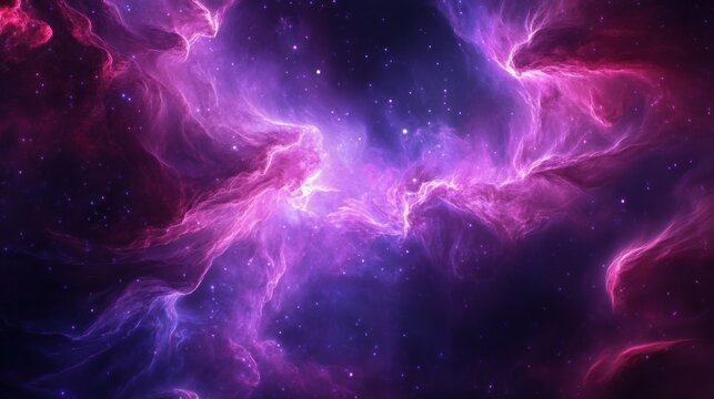 A stunning cosmic scene showcases vibrant purple and dark nebulae intertwined among stars, Ideal for science fiction themes, astronomy projects, or as a mystical background in digital art,