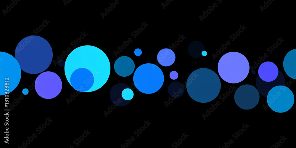 Poster abstract background of many blue circles on a black background. circles of different sizes and halft