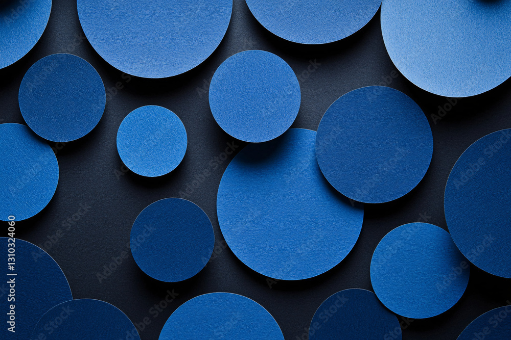 Poster abstract background of many blue circles on a black background. circles of different sizes and halft