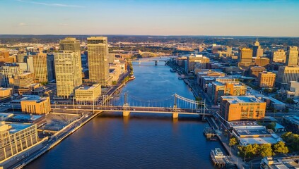 Fototapeta premium Aerial View Over Downtown Portland Oregon and the Willamette River 