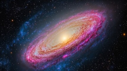 A stunning view of a spiral galaxy, displaying vibrant colors and a multitude of stars against a dark cosmic background, Ideal for use in educational materials, websites, or space-themed projects,