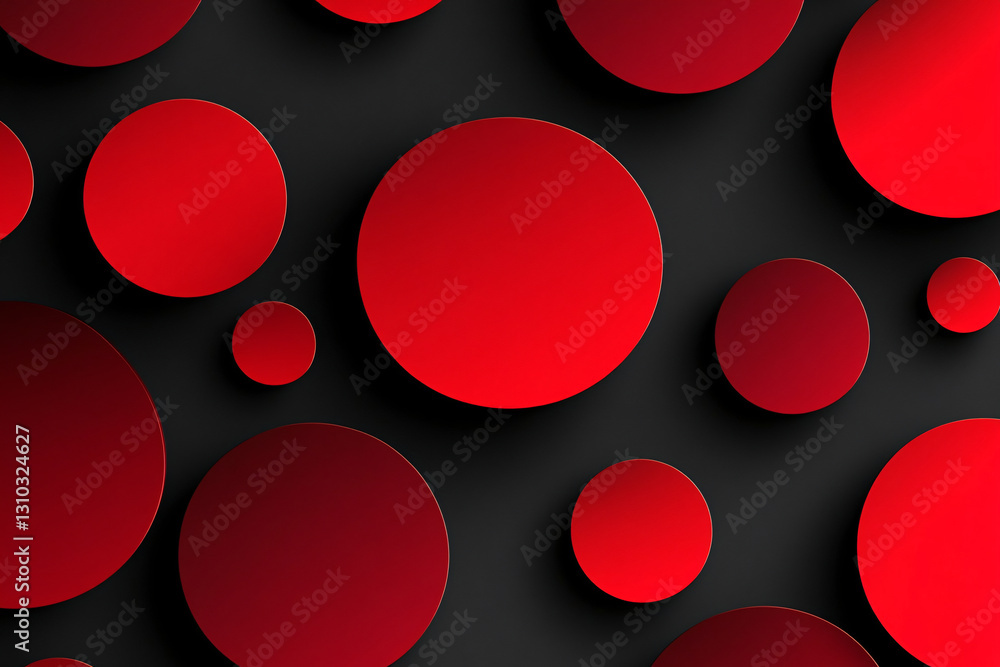 Aufkleber abstract background of many red circles on a black background. circles of different sizes and halfto