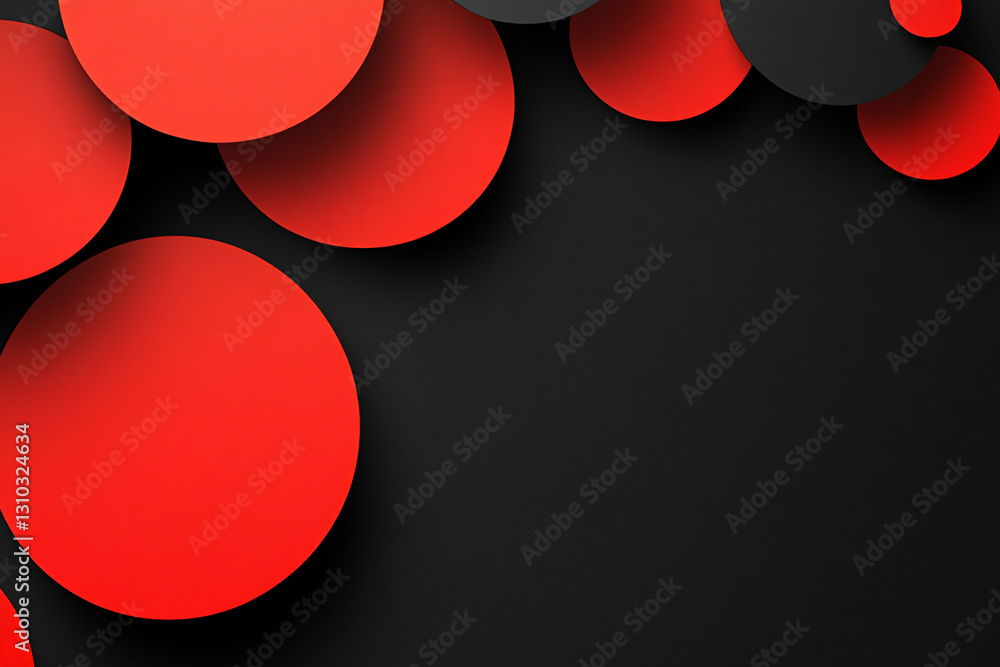 Poster abstract background of many red circles on a black background. circles of different sizes and halfto
