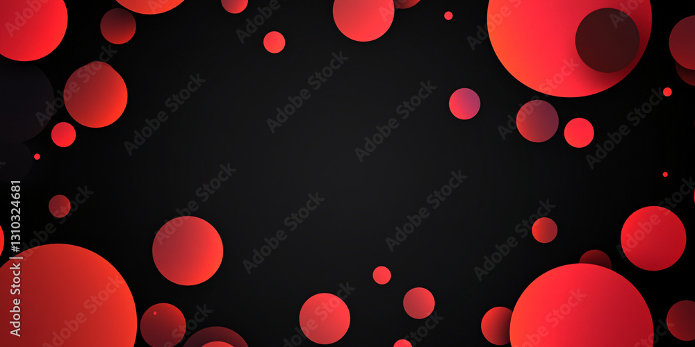 Poster abstract background of many red circles on a black background. circles of different sizes and halfto