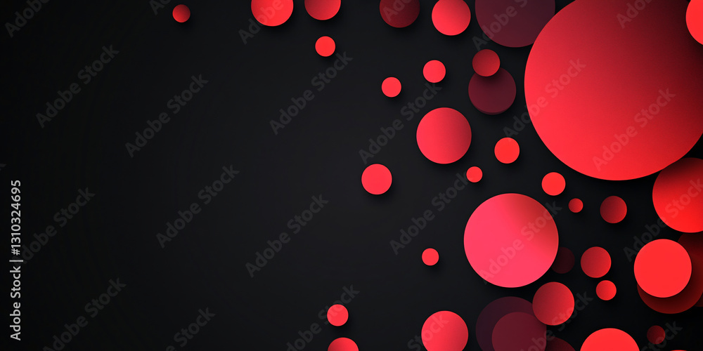 Poster abstract background of many red circles on a black background. circles of different sizes and halfto