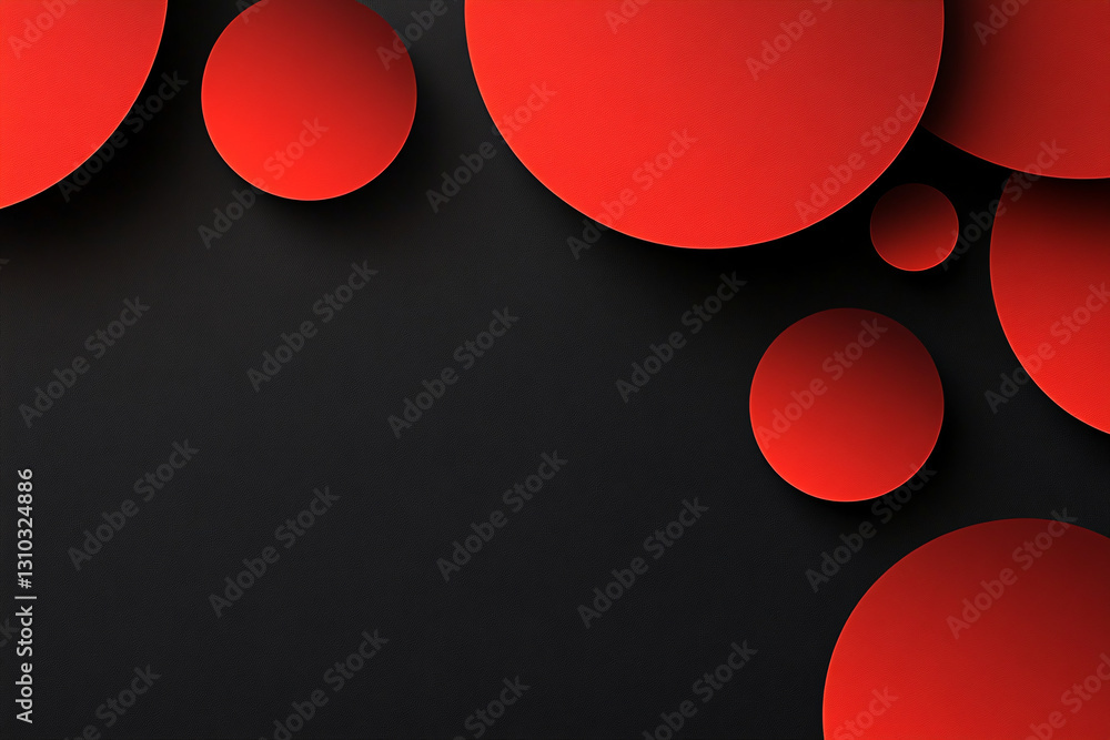 Poster abstract background of many red circles on a black background. circles of different sizes and halfto