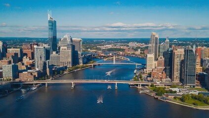 Naklejka premium Aerial View Over Downtown Portland Oregon and the Willamette River 