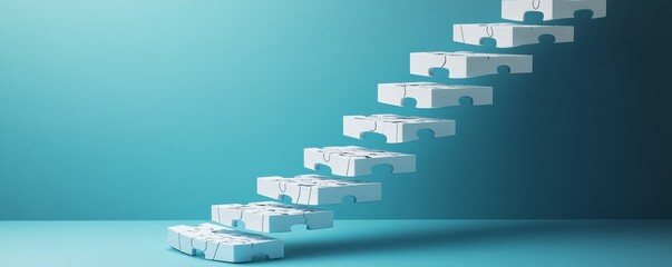 Innovative design concept featuring paper blocks as stairs, symbolizing growth and progress in a creative workspace.