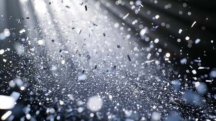 Silver Confetti Explodes In Light Beams