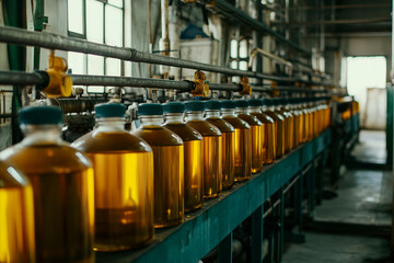 Naklejka premium Industrial Sunflower Oil Manufacturing Factory with Tanks and Pipelines, Modern Production Industry, Generative AI