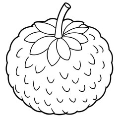 Detailed illustration of a stylized fruit with leaves and a stem