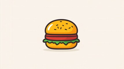Minimalist flat burger icon logo featuring bold colors in a playful design suitable for fast food branding and marketing needs