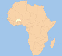 Detailed national location map of BURKINA FASO within the great continent of Africa
