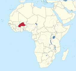 Detailed national location map of BURKINA FASO within the great continent of Africa