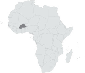 Detailed national location map of BURKINA FASO within the great continent of Africa