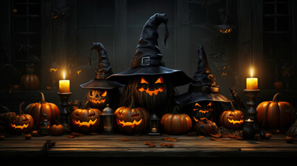 Halloween render of pumpkins and skull, ideal for festive and spooky themes