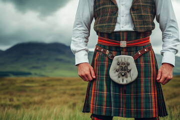 Portrait of a smiling Scottish person in traditional clothes generated with AI