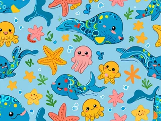 seamless pattern with marine animals