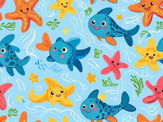 seamless pattern with sea animals