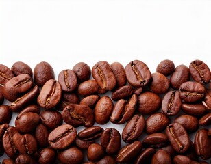 Naklejka premium Granos de café apilados sobre fondo blanco